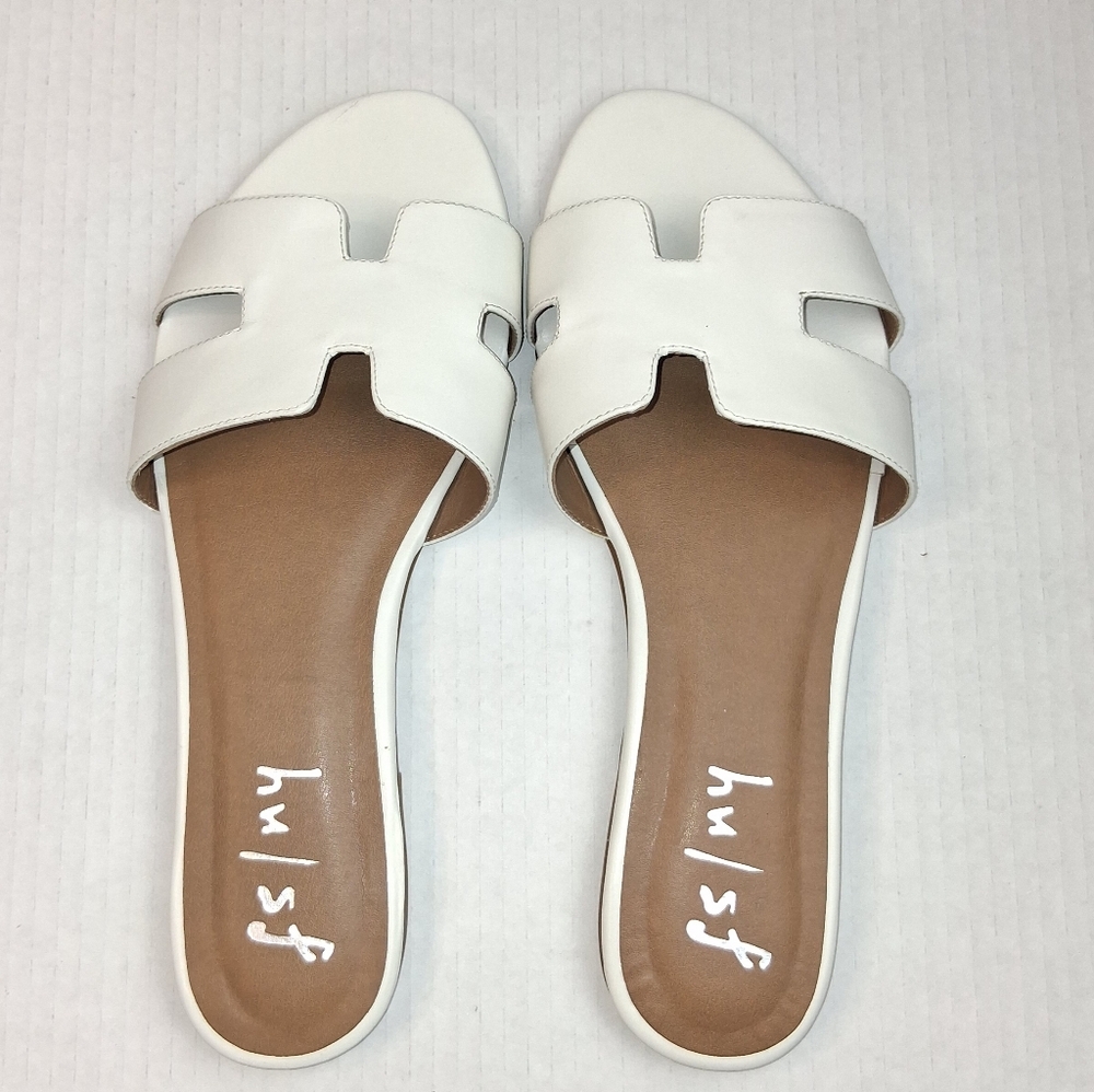 French Sole Alibi White Leather Slip On  Casual Sandals